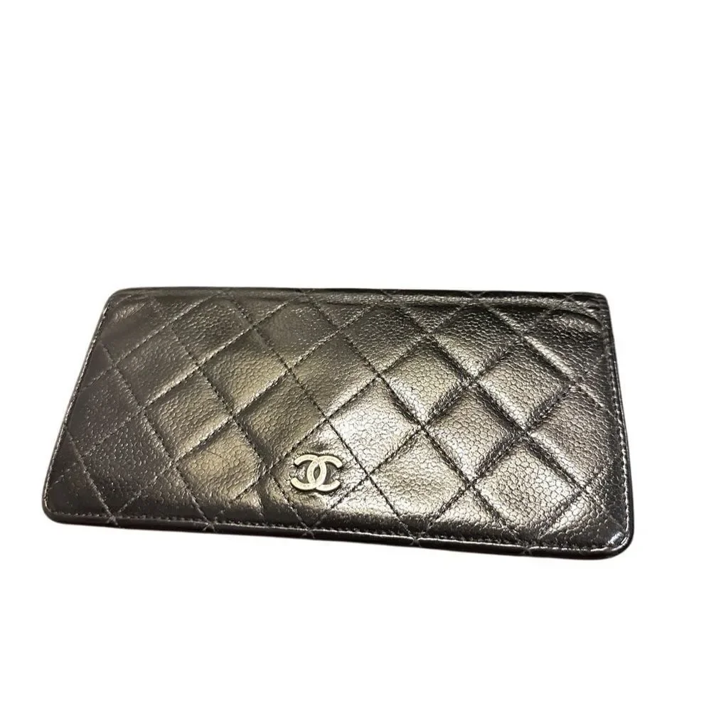 Chanel quilted black leather wallet